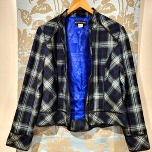 Blue Green Plaid Zip Blazer Jacket Women’s Sz 12